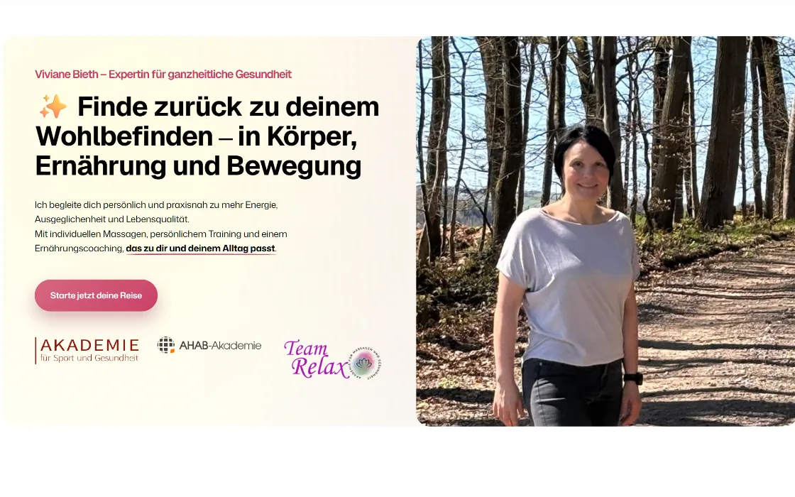 Realisierte Website für Viviane Bieth, Massage und Wellness in Kusel